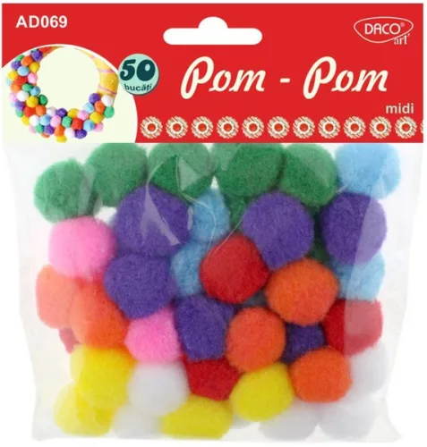 Pompon 25 mm 50 db/csomag Daco vegyes színek|50 db/cs, 2,5 cm, AD069