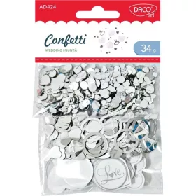   Konfetti, vegyes forma 34 g Daco "Wedding" ezüst|esküvői, vegyes méret, AD424