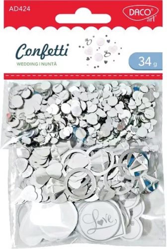 Konfetti, vegyes forma 34 g Daco "Wedding" ezüst|esküvői, vegyes méret, AD424