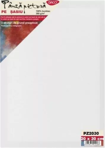 Feszített vászon, alapozott 20x30 cm, 380 g Daco fehér|feszített, 3 réteg alap, fa keret