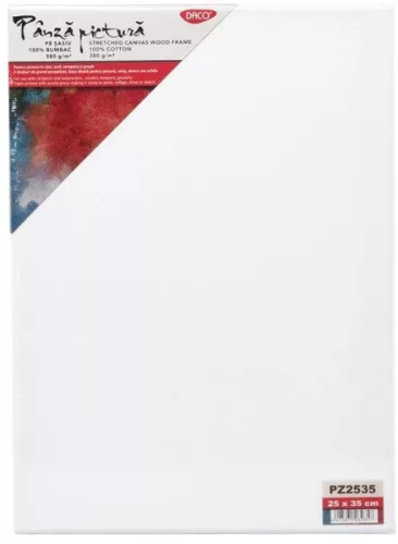 Feszített vászon, alapozott 25x35 cm, 380 g Daco fehér|feszített, 3 réteg alap, fa keret