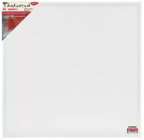 Feszített vászon, alapozott 60x60 cm, 380 g Daco fehér|feszített, 3 réteg alap, fa keret