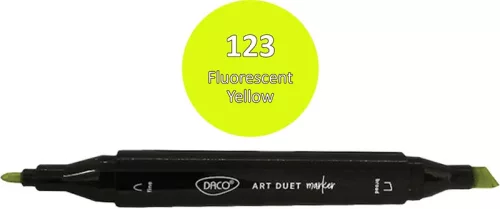 Alkoholos marker kétvégű, vágott és gömb Daco "Art Duet" 123 fluo sárga|Fluo sárga, kétvégű, gömb és vágott