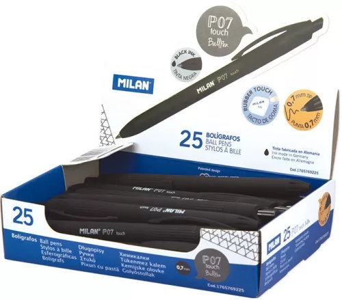 Golyóstoll 0,7 mm Milan P07 "Touch" fekete|fekete, gumírozott test, 1765769225