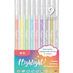   Zseléstoll készlet 0,6 mm M&G "Highlight" 9 szín|Fluo és metál, kupakos, 0,6 mm, AGPY5572