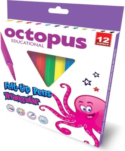 Filctoll készlet 1-3 mm háromszög test, kimosható Octopus 12 szín|háromszög, mosható, UNL-1759