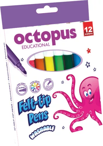 Filctoll készlet 2 mm kimosható Octopus 12 szín|hengeres, mosható, UNL-0110