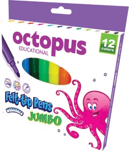 Filctoll készlet 1-3 mm kimosható Octopus 12 szín|hengeres, mosható, UNL-0374