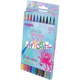   Ecsetfilc készlet Octopus "Artista" 8+2 szín|hengeres, 8 normál + 1 ezüst + 1 arany