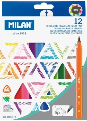 Filctoll készlet 2 mm háromszög test Milan 6112 12 szín|háromszög test 06121212