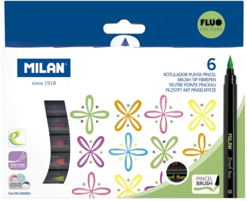 Ecsetfilc készlet 0,5-6 mm Milan "Fluo" 6 szín|Fluo, 0612606FL