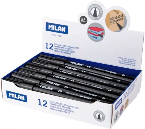 Alkoholos marker 3 mm gömb Milan fekete|fekete, 16429122, 12 db/doboz