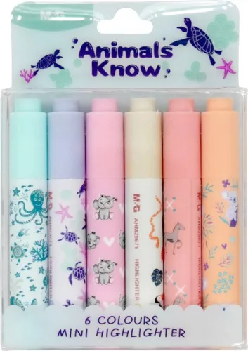 Szövegkiemelő készlet 1-4 mm M&G "Animals Know" mini 6 szín|Animals Know, Mini, AHM29671