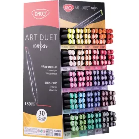   Alkoholos marker display 180 db-os kétvégű, vágott és gömb Daco "Art Duet" 30 szín|Daco Art Duet 180, 30 szín, 6db/szín,