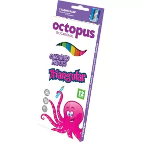   Színesceruza készlet háromszög test, ajándék hegyezővel, Octopus 12 szín|háromszög vékony test, UNL-0362, 65888