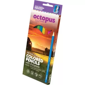   Színesceruza készlet ajándék hegyező Octopus 12 szín|hatszög vékony test, UNL-0359, 65890