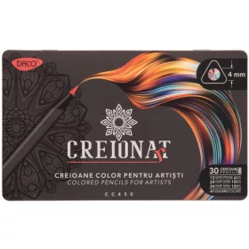   Színesceruza készlet fém dobozos Daco "Creion Art" 30/60 szín|Kétvégű, Alap/Metál/Pasztell, hegyezővel