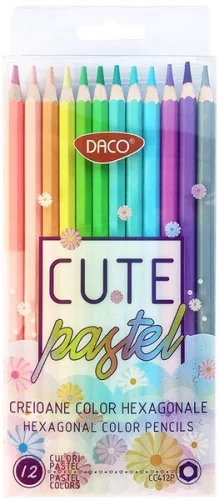 Színesceruza készlet Daco "Cute" 12 pasztell szín|pasztell, hatszögletű test, CC412P