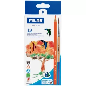   Színesceruza készlet akvarell, háromszög test, ajándék ecset Milan "Aqua" 12 szín|háromszög+ecset 0742312 12 db/doboz