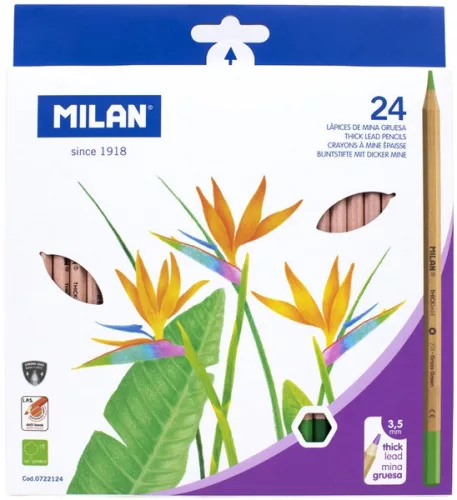 Színesceruza készlet vastag ceruzabél Milan 213 24 szín|vastag bél, lakkozott ceruzatest, 722124