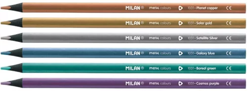 Színesceruza készlet fekete fa, háromszög test Milan 1031 "Metal" 6 szín|Metál, , 07102306