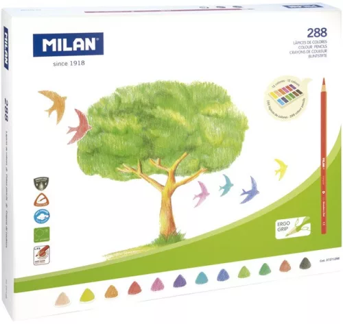 Színesceruza display 288 db-os, háromszög test Milan vegyes színek|vékony 288db/display, 24db/szín 07271288