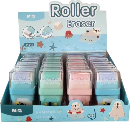 Radír, műanyag tokos M&G "Summer Cha-Cha-Cha" vegyes színek|normál és roller, 24 db/doboz, AXP963KM