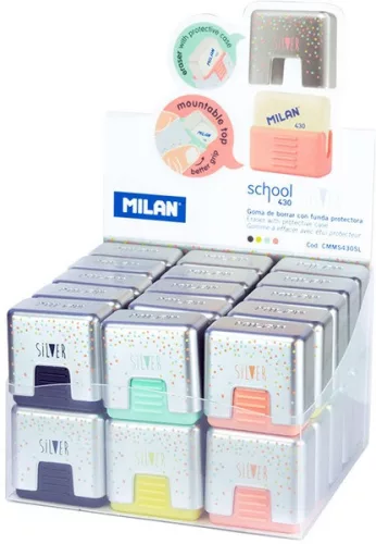 Radír, műanyag tokos Milan 430 "Silver" vegyes színek|30 db/doboz, CMMS430SL