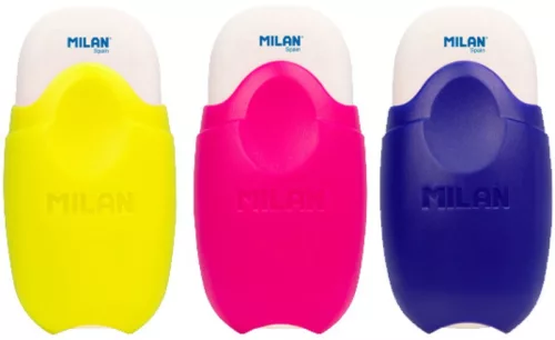 Radír, műanyag tokos Milan 1012 "School" vegyes színek|12 db/dob., 62x28x12 mm, fluo, CMMS1012