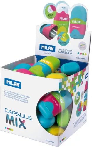 Hegyező 1 lyukú, tartályos, radírral Milan "Capsule" Mix|tartályos radírral 4701236, 4709624