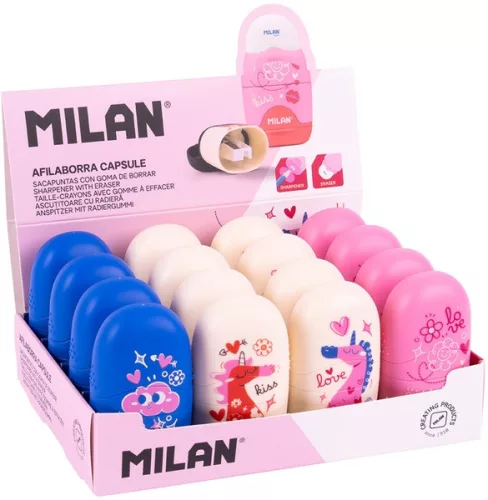 Hegyező1 lyukú, tartályos, radírral Milan "Capsule" Flowicorn|Flowicorn, tartályos, radírral