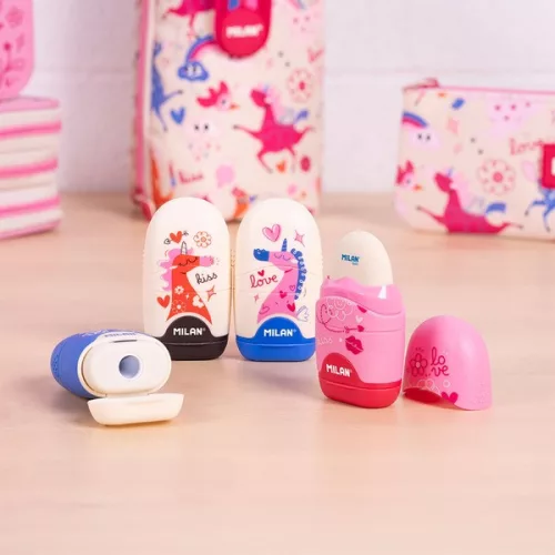 Hegyező1 lyukú, tartályos, radírral Milan "Capsule" Flowicorn|Flowicorn, tartályos, radírral