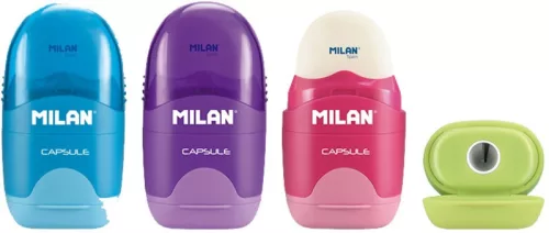 Hegyező 1 lyukú, tartályos, radírral Milan "Capsule|tartályos radírral 4701116 16 db/display