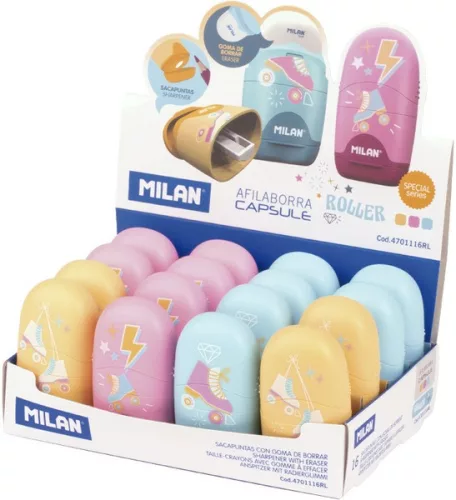 Hegyező 1 lyukú, tartályos, radírral Milan "Capsule" Roller|Roller, 4701116RL