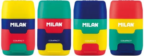 Hegyező 2 lyukú, tartályos, radírral Milan "Compact" Mix|2-es tartály+radír, 24db/display