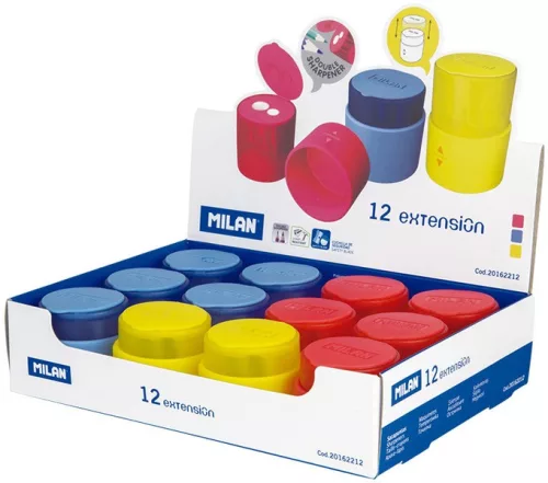 Hegyező 2 lyukú, tartályos Milan "Extension|tartályos, 12 db/display, 20162212