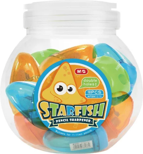 Hegyező 2 lyukú, műanyag M&G "Starfish" vegyes színek|Star, tartályos, APSN1273