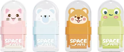 Radír, műanyag tokos M&G "Space Pets" vegyes színek|Védőtokos, Rolleres AXPQ5571 24db/dob