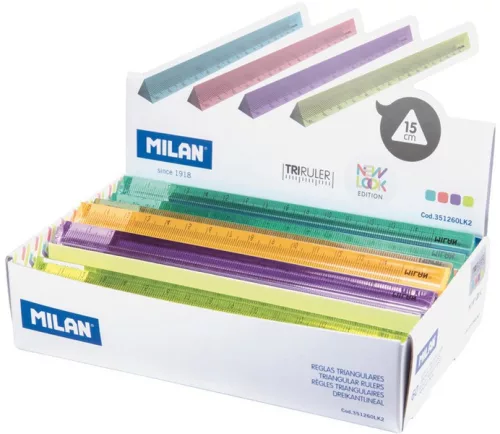 Vonalzó 15 cm háromszögletű Milan "New Look" vegyes színek|műanyag, New Look, pasztell, 351260LK2