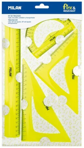 Vonalzókészlet 4 db-os Milan "Flex" Acid sárga|4 db-os, 30cm+60/180+45/130+180/100)