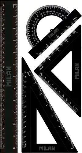 Vonalzókészlet 4 db-os Milan "Shadow Black" fekete|4 db-os, 30cm+60/150+45/100+180/40)