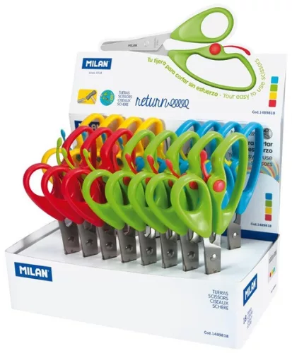 Olló, iskolai 6,5 cm rugós nyél Milan|18 db/display, 1489818