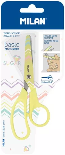 Olló, iskolai 13,3 cm Milan "Basic" Pastel sárga|Pastel, sárga, 13,3 cm, BWM10426VN