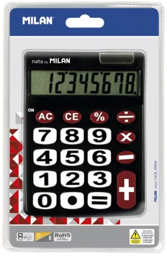 Számológép asztali 8 számjegy Milan 151708 fekete|8 digit, fekete-fehér-piros, 151708BL