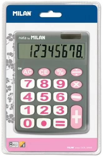 Számológép asztali 8 számjegy Milan 151708 szürke|8 digit, szürke-fehér-rózsa, 151708GBL