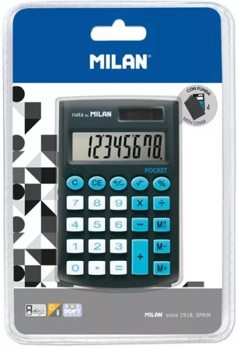 Zsebszámológép, 8 számjegy Milan 150908 "Touch" fekete|bliszteres, fekete, 150908KBL