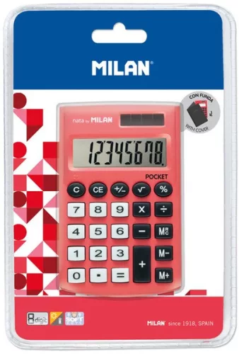 Zsebszámológép, 8 számjegy Milan 150908 "Touch" piros|bliszteres, piros, 150908RBL