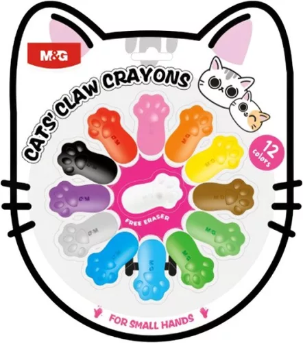 Zsírkréta, mancs forma M&G "Cat's Claw" 12 szín|mini, mancs forma, ajándék radír