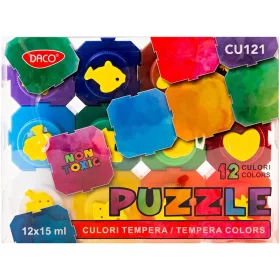   Tempera készlet 15 ml Daco "Puzzle" 12 szín|12x15 ml, habbélyegzővel, CU121