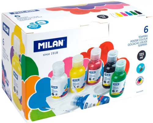 Tempera készlet 125 ml Milan 6 szín|03406 125ml paletta+ecset